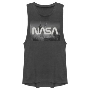 Junior’s NASA Space Shuttle Blast Off Text Over Lay Festival Muscle Tee 4857794691212