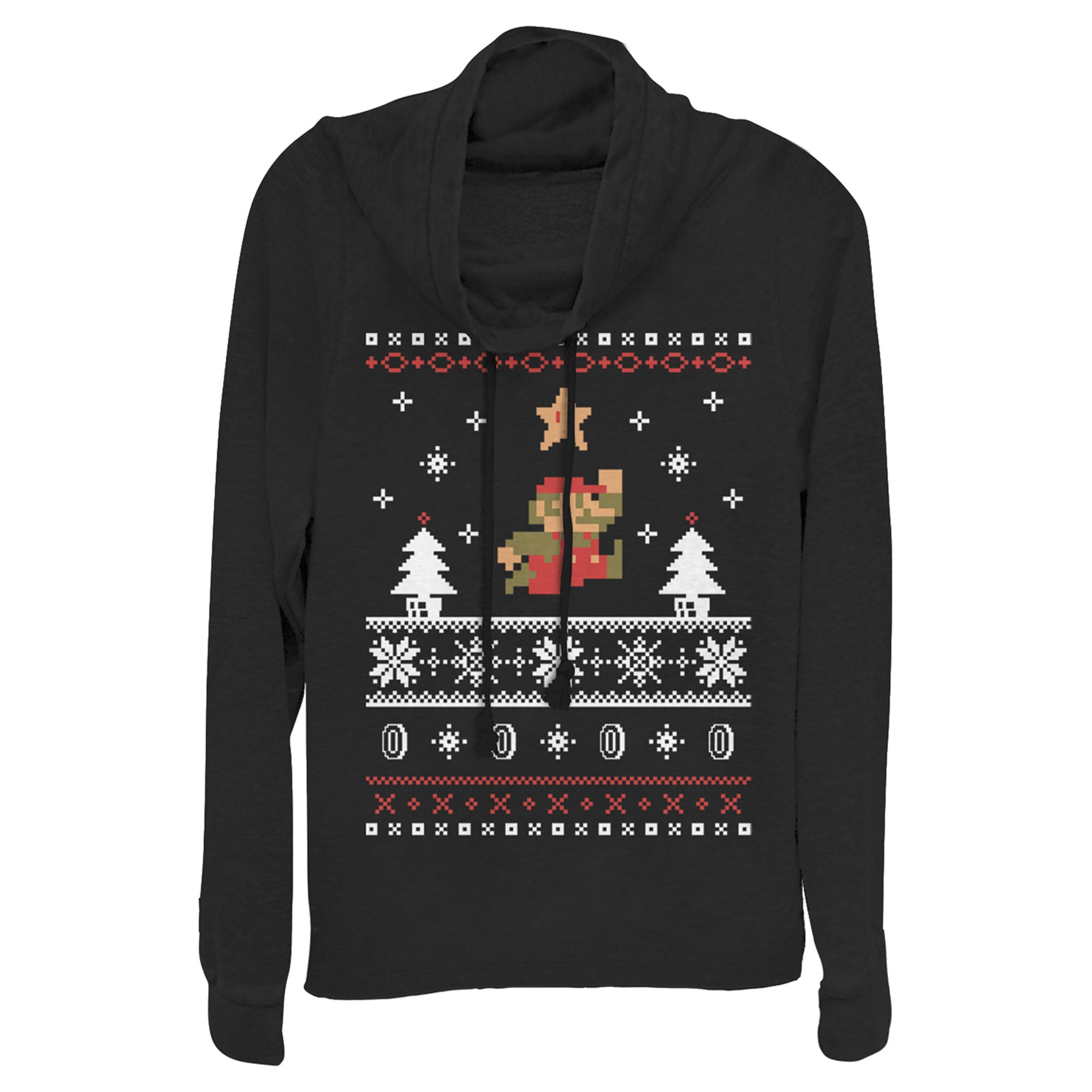 Junior's Nintendo Mario Ugly Christmas Sweater Cowl Neck Sweatshirt 6766939766924 Junior's Nintendo Mario Ugly Christmas Sweater Cowl Neck Sweatshirt 6766939766924