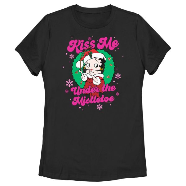 Women’s Betty Boop Christmas Kiss Me Under the Mistletoe T-Shirt