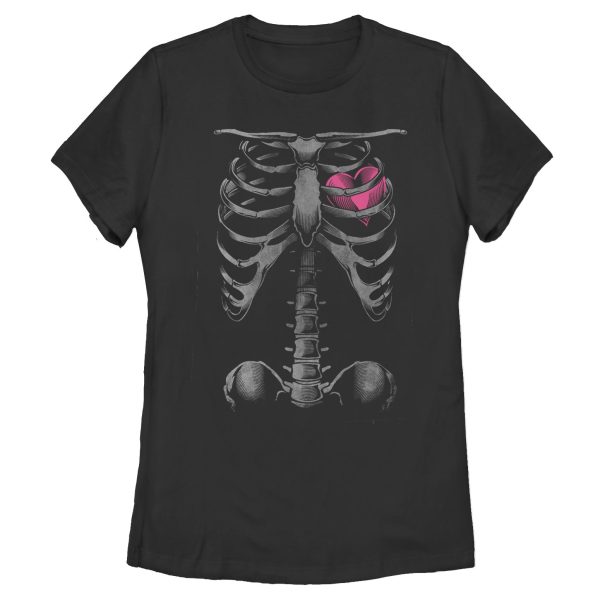 Women’s Lost Gods Halloween Skeleton Rib Cage Heart T-Shirt