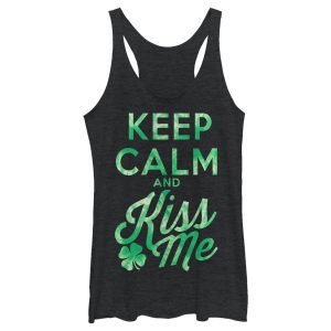 Women’s Lost Gods St. Patrick’s Day Keep Calm and Kiss Me Racerback Tank Top