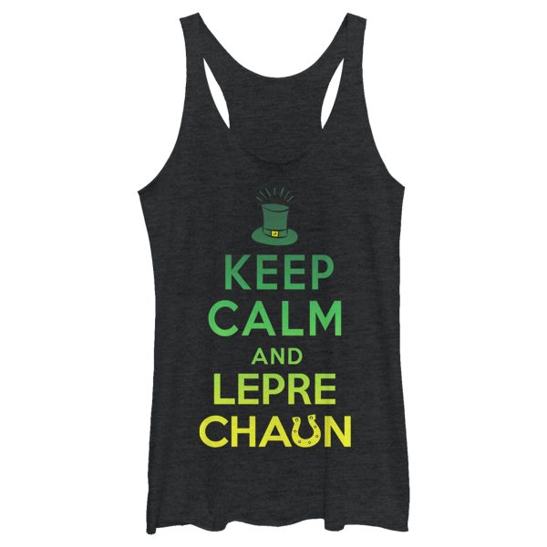 Women’s Lost Gods St. Patrick’s Day Keep Calm and Leprechaun Green Fade Racerback Tank Top