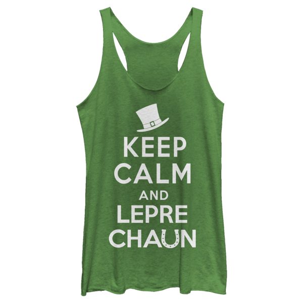 Women’s Lost Gods St. Patrick’s Day Keep Calm and Leprechaun Racerback Tank Top