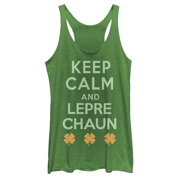 Women’s Lost Gods St. Patrick’s Day Keep Calm and Leprechaun Retro Racerback Tank Top