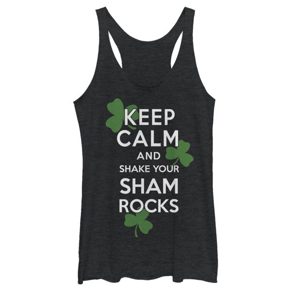 Women’s Lost Gods St. Patrick’s Day Keep Calm and Shake your Shamrocks Racerback Tank Top