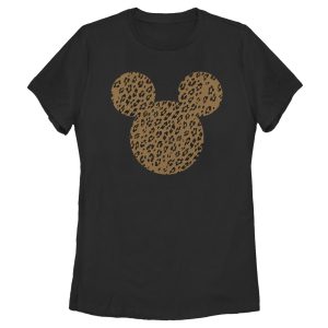 Women’s Mickey & Friends Cheetah Print Mickey Mouse Logo Distressed T-Shirt