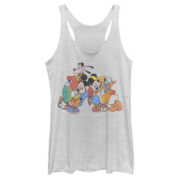 Women’s Mickey & Friends Colorful Group Shot Distressed Racerback Tank Top