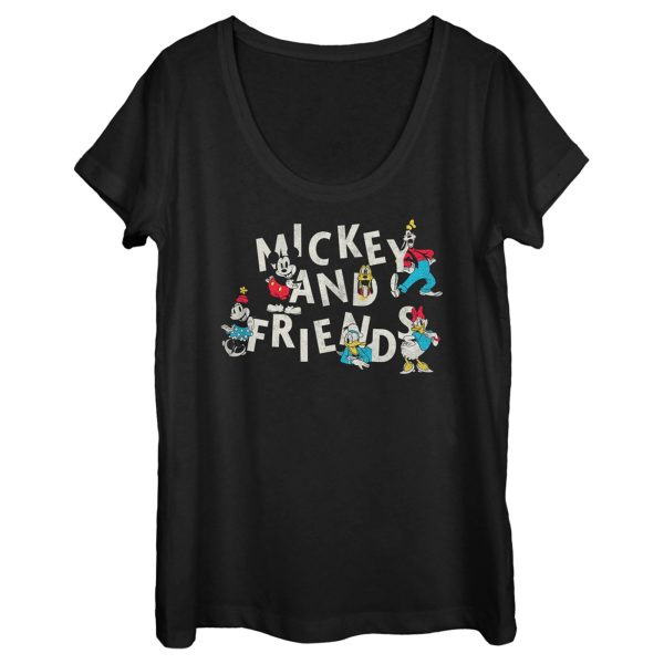 Women’s Mickey & Friends Distressed Retro Characters Scoop Neck