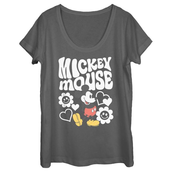 Women’s Mickey & Friends Groovy Hearts and Smilies Logo White Scoop Neck