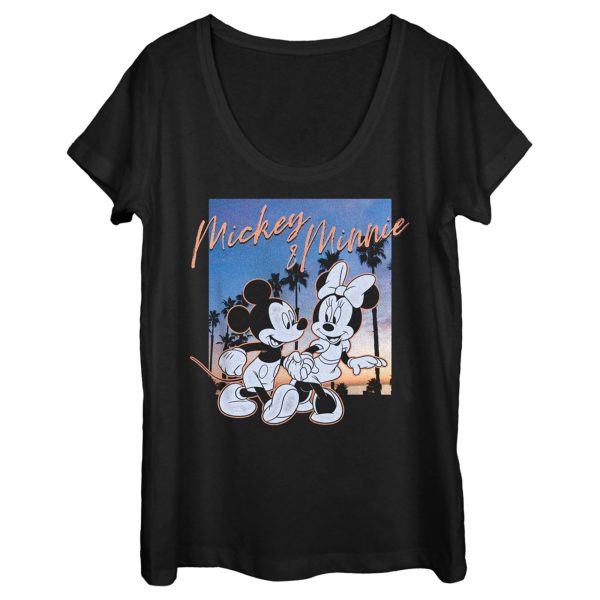 Women’s Mickey & Friends Sunset Palm Trees Mickey and Minnie Scoop Neck