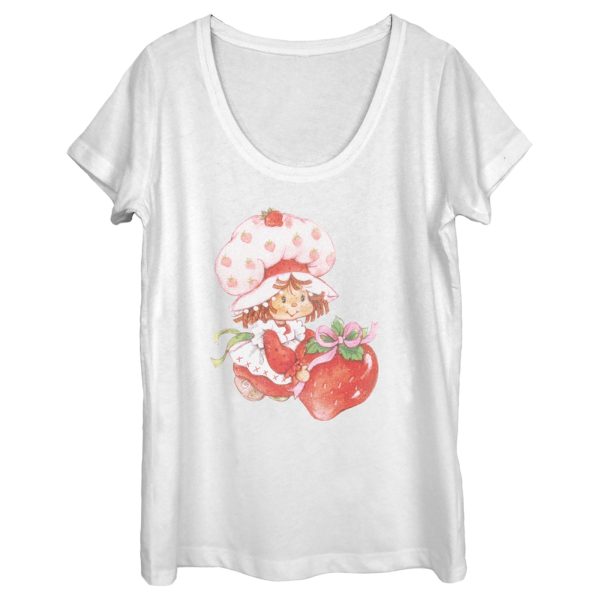 Women’s Strawberry Shortcake Watercolor Cute Berry Scoop Neck