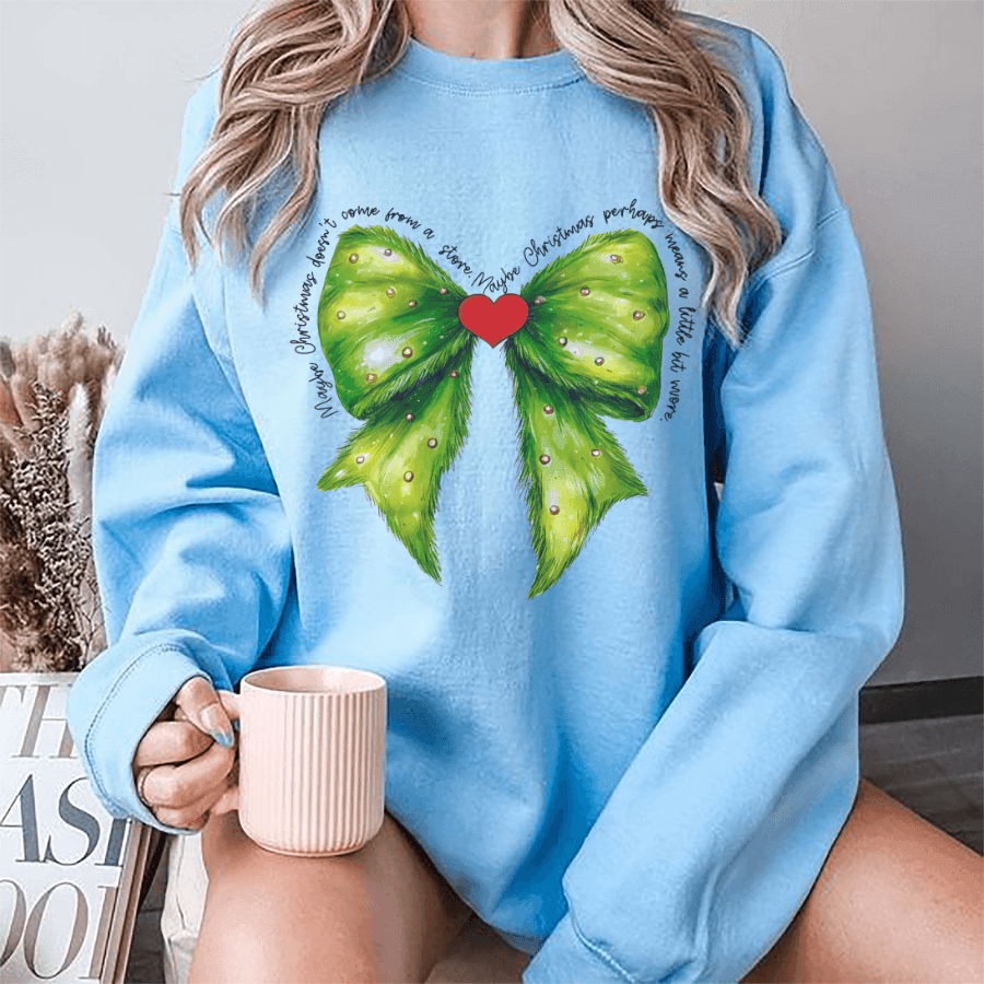 Christmas Green Bow Graphic Long Sleeve Sweatshirt Christmas Green Bow Graphic Long Sleeve Sweatshirt