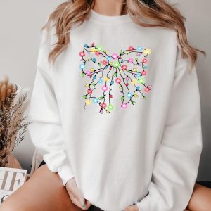 Christmas Lights Coquette Bow Sweatshirt, Christmas Shirt, Christmas Light Sweatshirt, Funny Christmas Sweatshirt