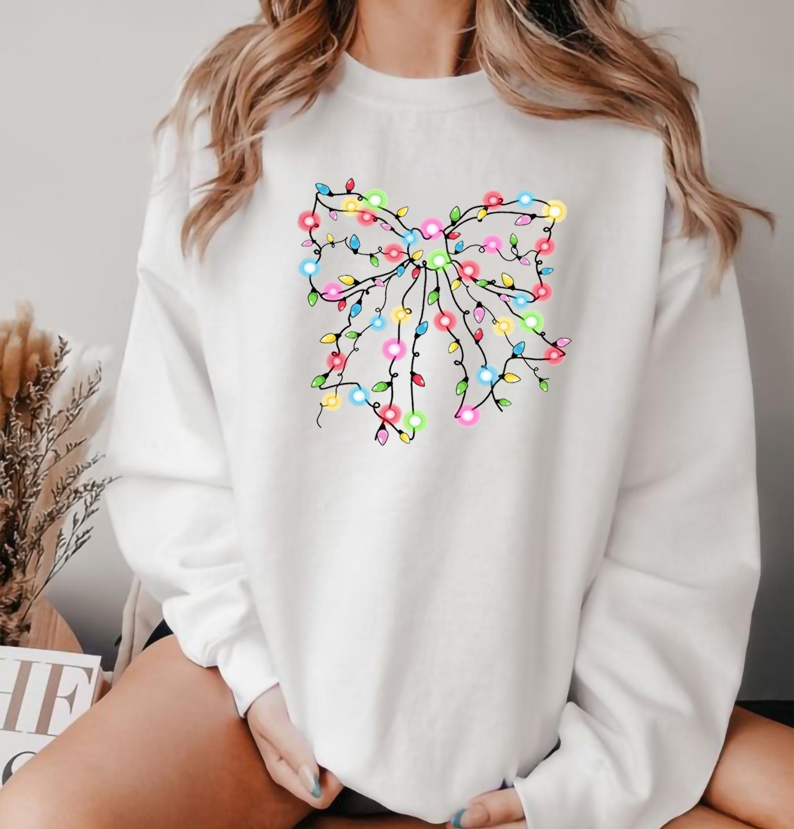 Christmas Lights Coquette Bow Sweatshirt, Christmas Shirt, Christmas Light Sweatshirt, Funny Christmas Sweatshirt Christmas Lights Coquette Bow Sweatshirt, Christmas Shirt, Christmas Light Sweatshirt, Funny Christmas Sweatshirt