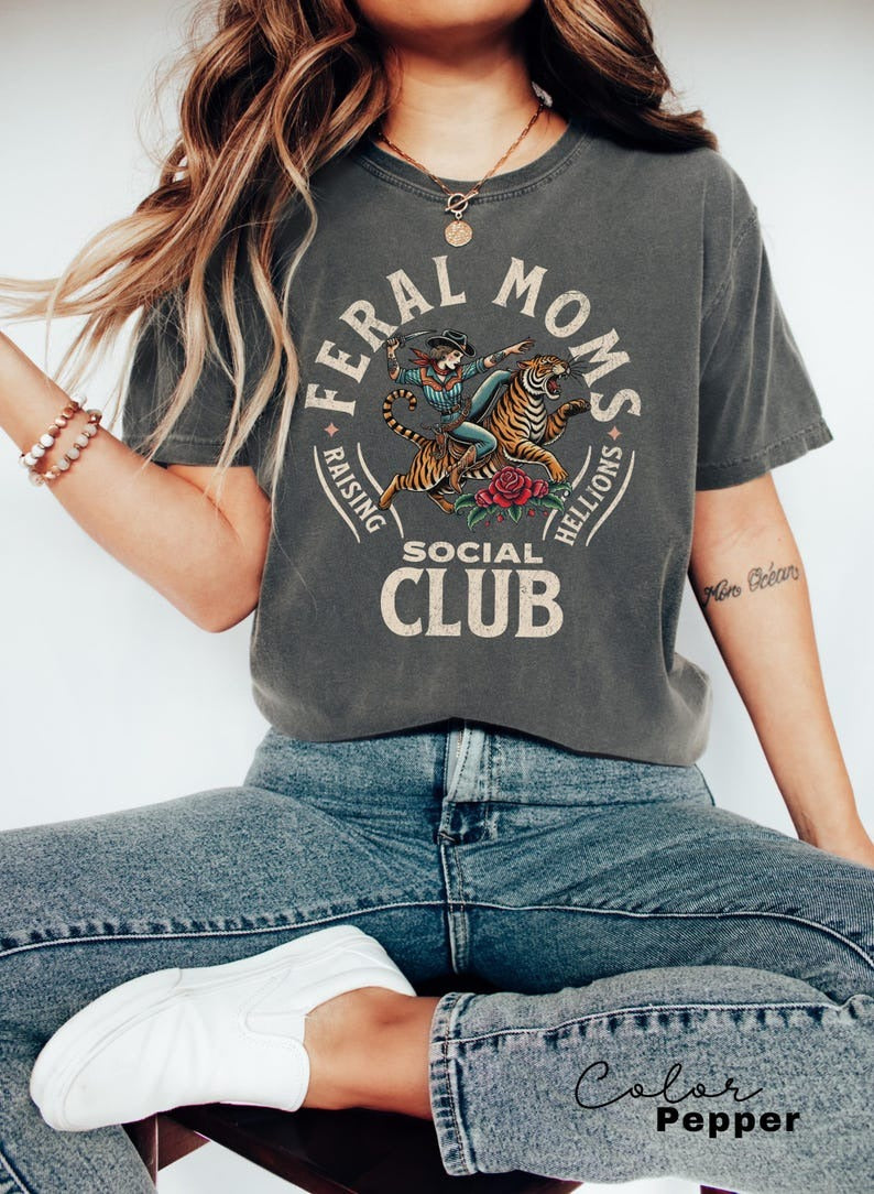 Feral Moms Club TShirt, Vintage Comfort Colors Tee, Feral Mom Gift Idea, Somebody's Wild Wife Shirt, Mom Life Graphic Tee, Stylish Mom Clothing Feral Moms Club TShirt, Vintage Comfort Colors Tee, Feral Mom Gift Idea, Somebody's Wild Wife Shirt, Mom Life Graphic Tee, Stylish Mom Clothing