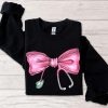 Nurse Stethoscope Bow Sweatshirt, Nurse Pink Sweatshirt, Nurse life Sweatshirt, Nursing School Shirt, Bow Pink Shirt