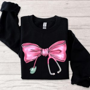 Nurse Stethoscope Bow Sweatshirt, Nurse Pink Sweatshirt, Nurse life Sweatshirt, Nursing School Shirt, Bow Pink Shirt