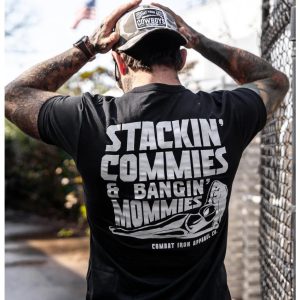 STACKIN’ COMMIES AND BANGIN’ MOMMIES MEN’S T-SHIRT, Blue Collar Tops, Clothing Casual Menswear Crewneck Unisex