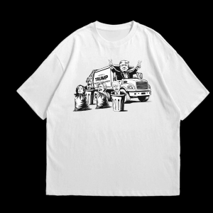 Trump T-shirt White Garbage Truck  Garbage Man Donald Trump Cotton Tee