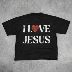 Vintage I Love Jesus Print Short Sleeve T-Shirt – Classic Christian Faith Tee for Men