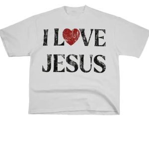 Vintage I Love Jesus Print Short Sleeve T-Shirt – Classic Christian Faith Tee for Men