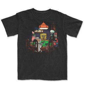 Vintage SpongeBob playing poker CrewNeck T-shirt, Funny Poker Graphic Tee Gift For Boyfriend Menswear Top Streetwear