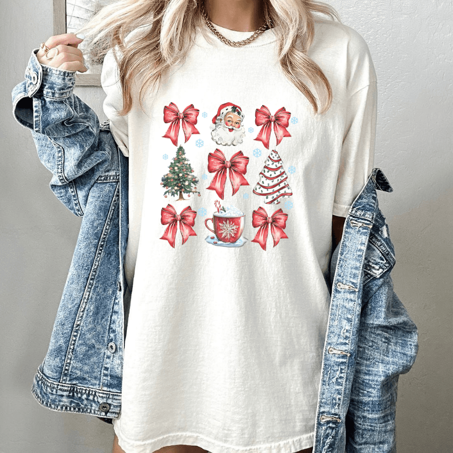 Women's Christmas Themed Print Round Neck Tee, Casual Short Sleeve Crew Neck T-shirt for Summer, Fashion Women's Top for Daily Wear Women's Christmas Themed Print Round Neck Tee, Casual Short Sleeve Crew Neck T-shirt for Summer, Fashion Women's Top for Daily Wear