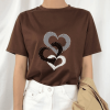 Women’s Heart Print Drop Shoulder T-shirt, Casual Round Neck Tee for Fall & Winter, Women’s Clothes for Daily Wear