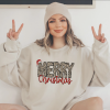 Women’s Leopard Letter & Christmas Santa Hat Print Round Neck Pullover – Casual Long Sleeve Crewneck Sweatshirt for Fall & Winter, Women’s Clothes for Daily Wear 8388222582982