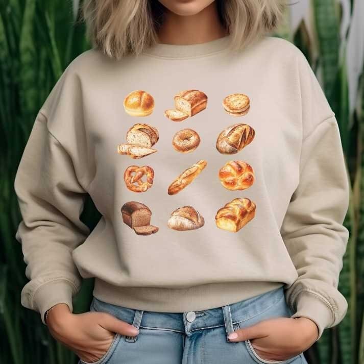 Bread sweatshirt, Sourdough, Rye, Baguette, Bagel, Pretzel Crewneck, Bread gifts, bread maker sweatshirt, gift for homesteading mom Bread sweatshirt, Sourdough, Rye, Baguette, Bagel, Pretzel Crewneck, Bread gifts, bread maker sweatshirt, gift for homesteading mom