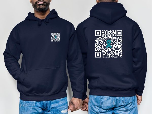 Fuck Ovarian Cancer QR Code Sweatshirt or Hoodie, Ovarian Cancer Survivor, Warrior Sweater, hidden message, Teal Awareness RIbbon, Gift for her