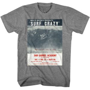 Bruce Brown Films – Surf Crazy Poster – American Classics – Solid Gray Adult Short Sleeve T-Shirt
