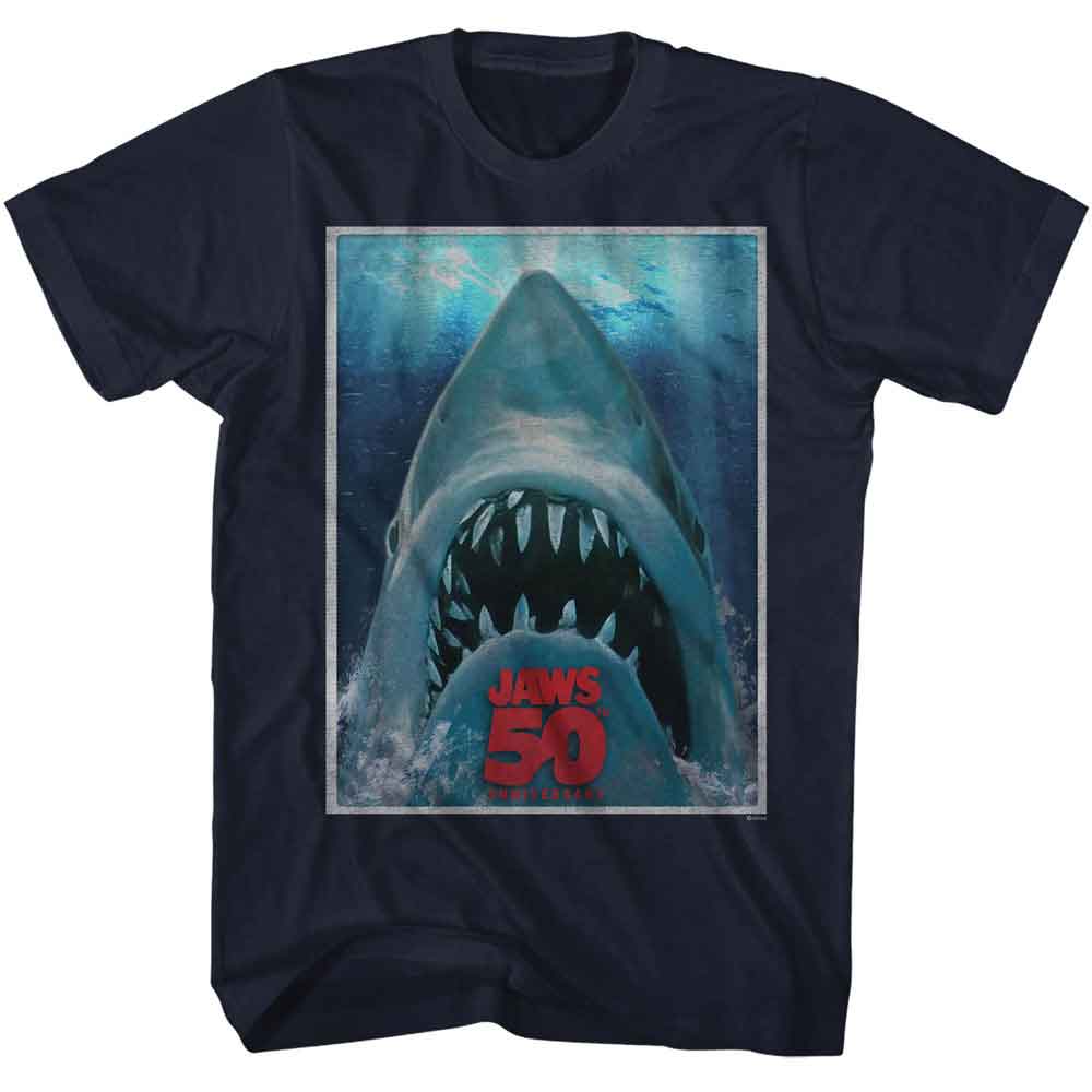 Jaws - 50th Anniversary Poster - Officially Licensed American Classics - Front Print Solid Adult Short Sleeve T-Shirt Jaws - 50th Anniversary Poster - Officially Licensed American Classics - Front Print Solid Adult Short Sleeve T-Shirt