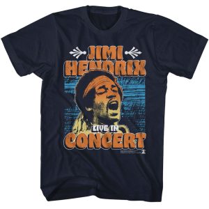 Jimi Hendrix – In Concert Poster – American Classics – Solid Blue Adult Short Sleeve T-Shirt