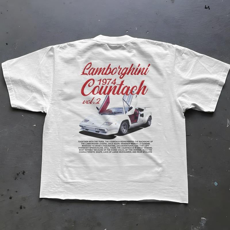 Lamborghini Countach – 1974 Print Original Art Car Shirt Poster Type Design for Birthday Gifts For Car Guys Gift for Dad, Car shirts, Car tees Menswear Top Underwear Tshirt